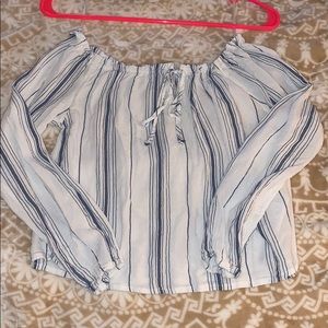 Blue and white striped off the shoulder top